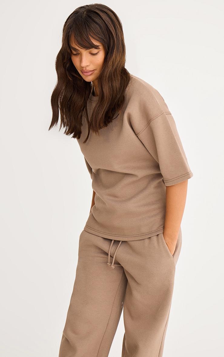 Mocha Premium Oversized Boxy Short Sleeve Sweatshirt Product Image
