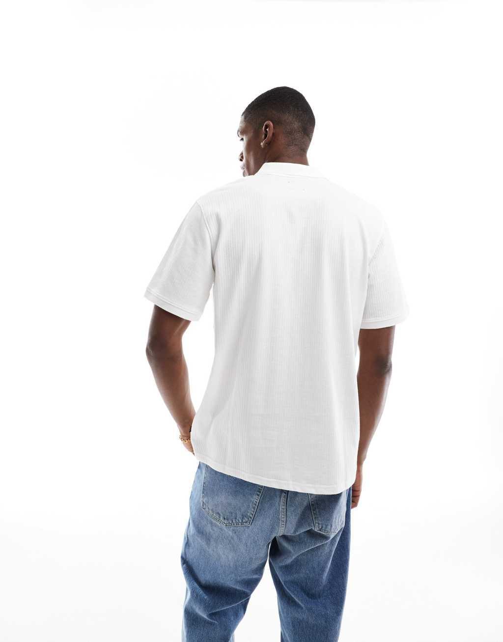 Jack & Jones plisse notch polo in white Product Image