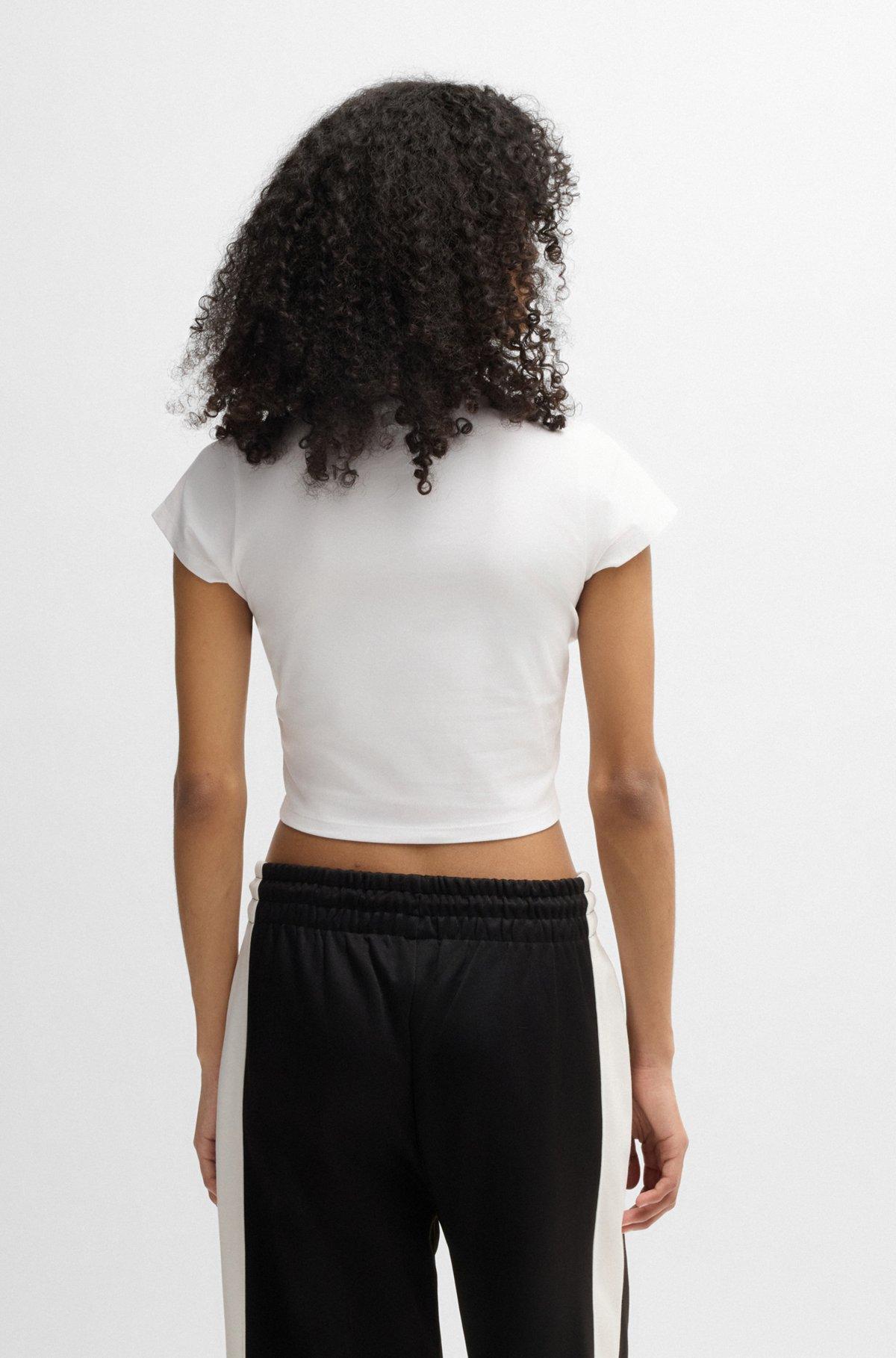Stretch-cotton T-shirt with crystal-studded logo Product Image