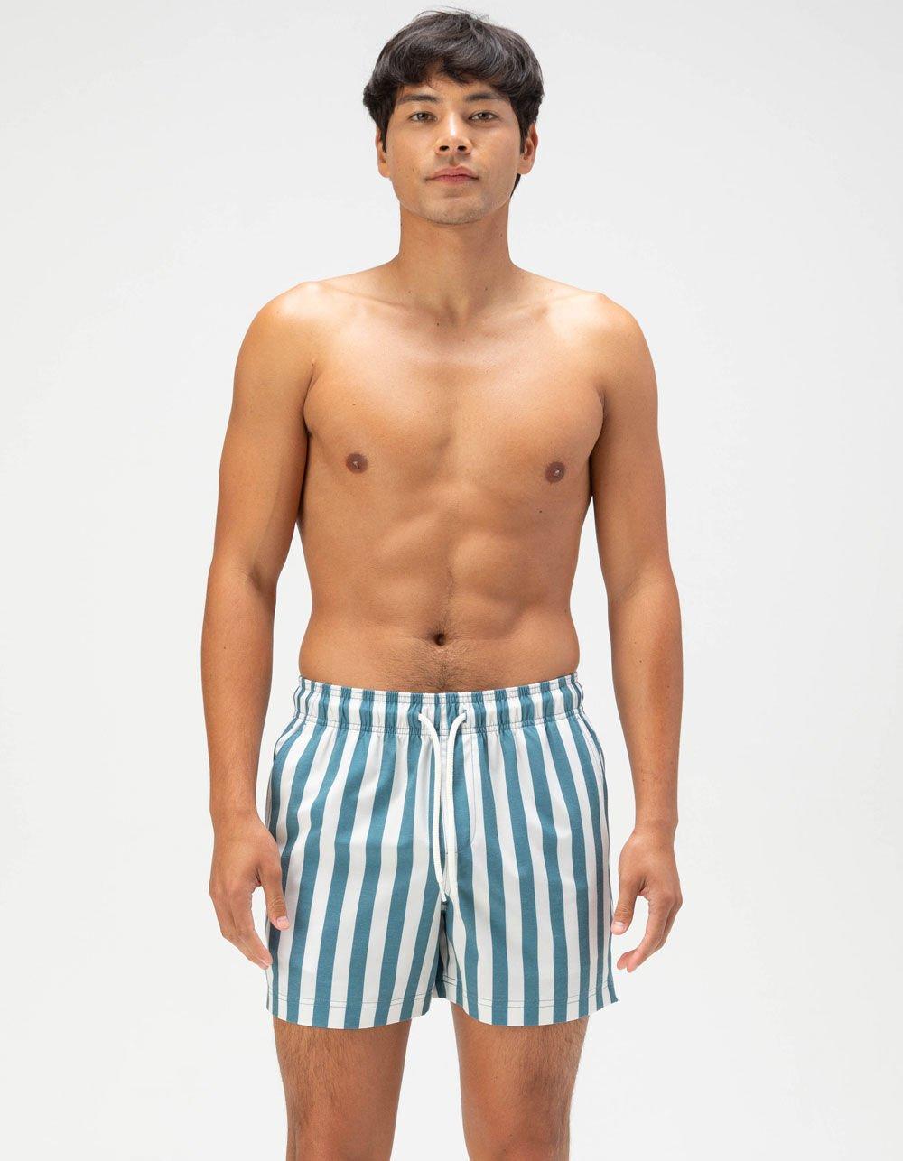 RSQ Mens Bold Stripe Swim Shorts - CADET Product Image