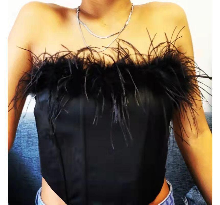 Fluffy Trim Crop Tube Top Product Image