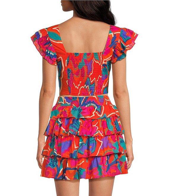 Sugarlips Kahlia Tropics Mavey V-Neck Ruffle Cap Sleeve Coordinating Crop Top Product Image