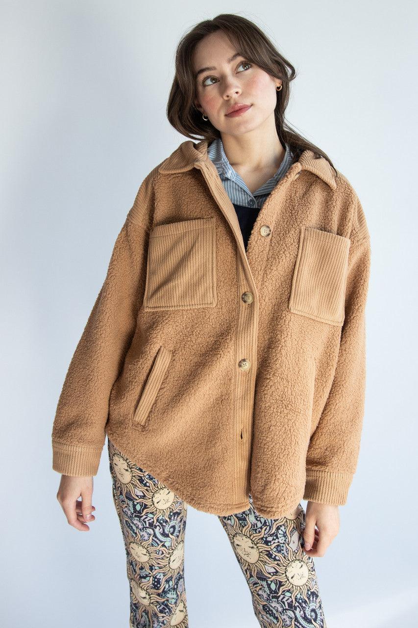 Camel Corduroy Trim Sherpa Jacket Product Image