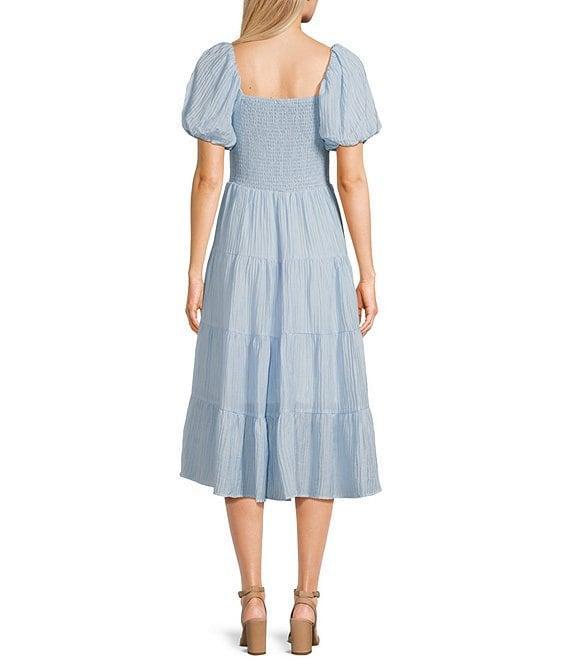 Midnight Doll Crinkle Woven Square Neck Short Puff Sleeve Smocked Bodice Dress Product Image