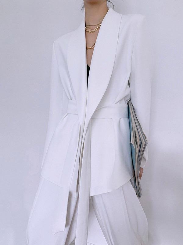 Column Long Sleeves Solid Color Lapel Blazer Pants Set Two Pieces Set Product Image