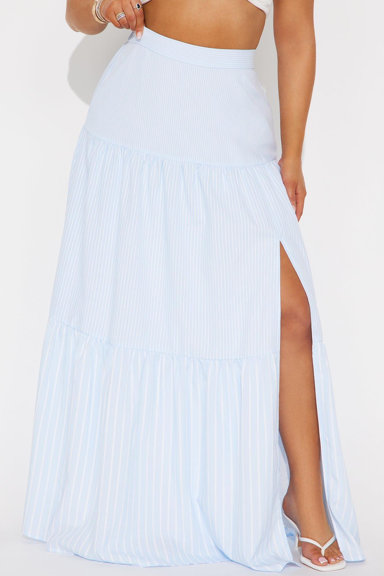 Meilani Striped Tiered Maxi Skirt - Blue/combo Product Image