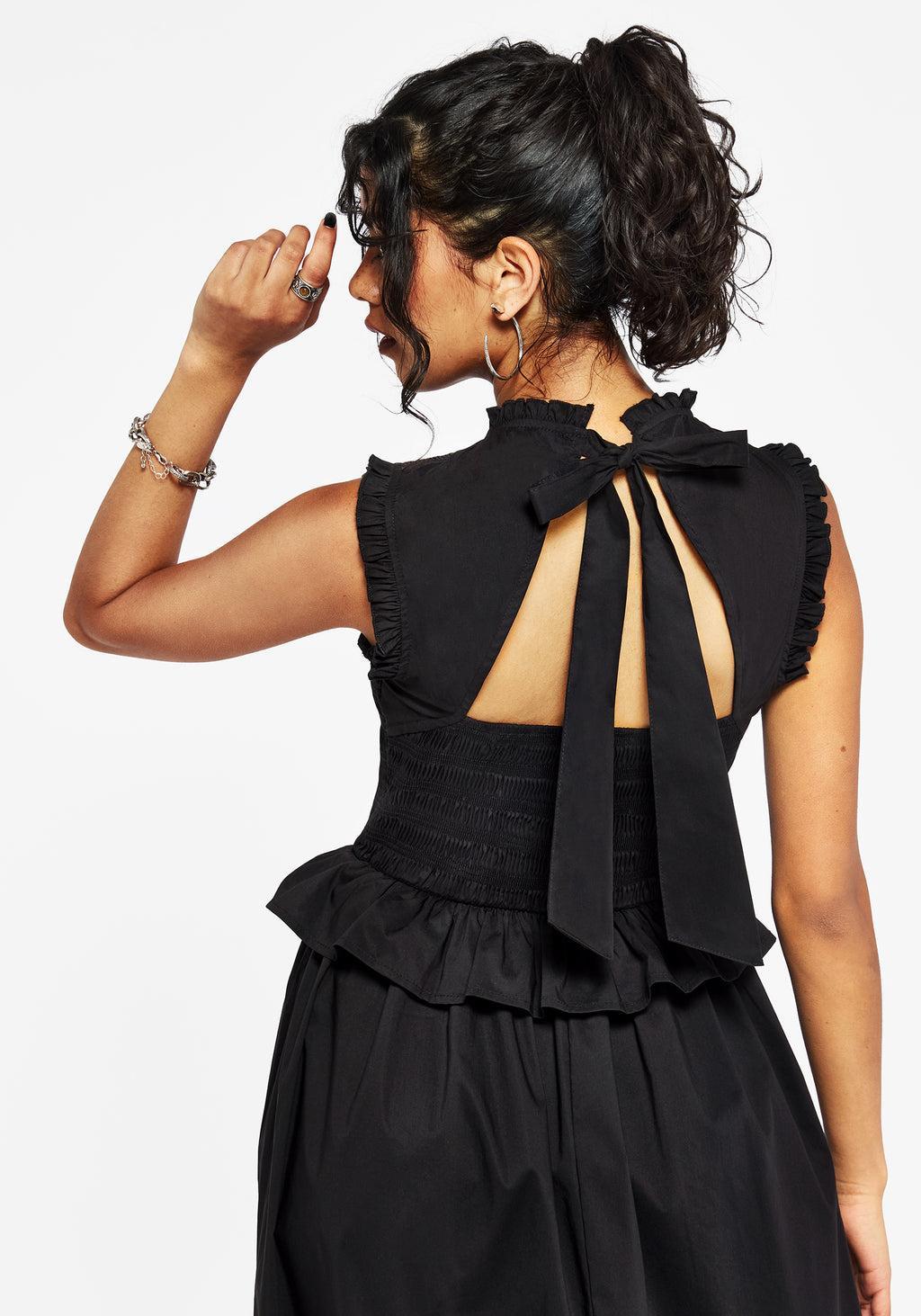 Veronica Cotton Smocked Bodice Bow Detail Midi Dress Product Image