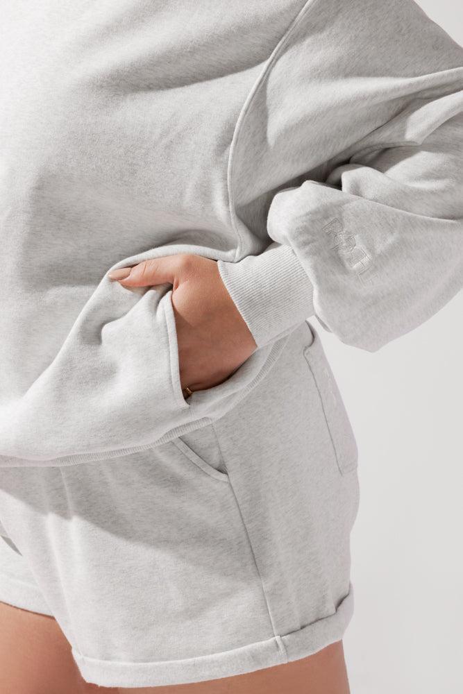 Ooey Gooey Mockneck Sweatshirt with Pockets - Light Heather Grey Product Image