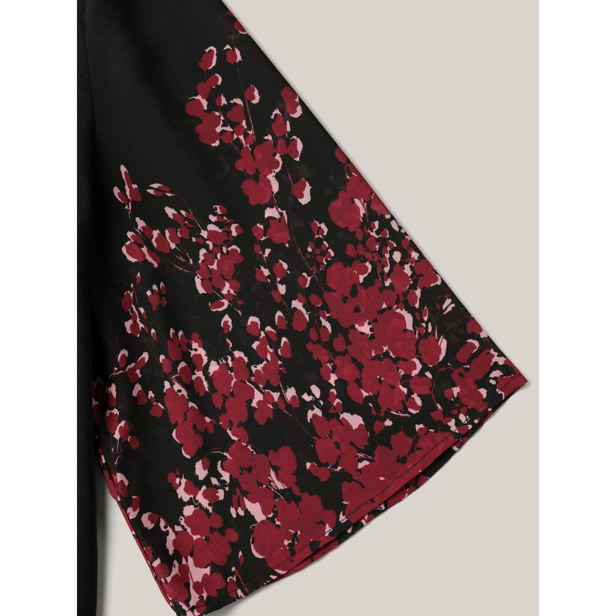 Plus Size Black Floral Spliced Round Neck Blouse Women Elegant Elbow-length sleeve Non Everyday Blouses BloomChic 18-20/2X Product Image