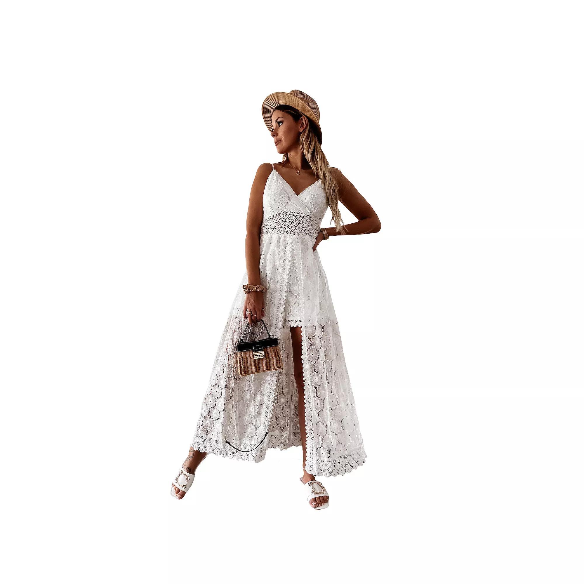 Women's Cupshe Slip Smocking Jumpsuit Cover-Up Dress, Size: Medium, White Product Image