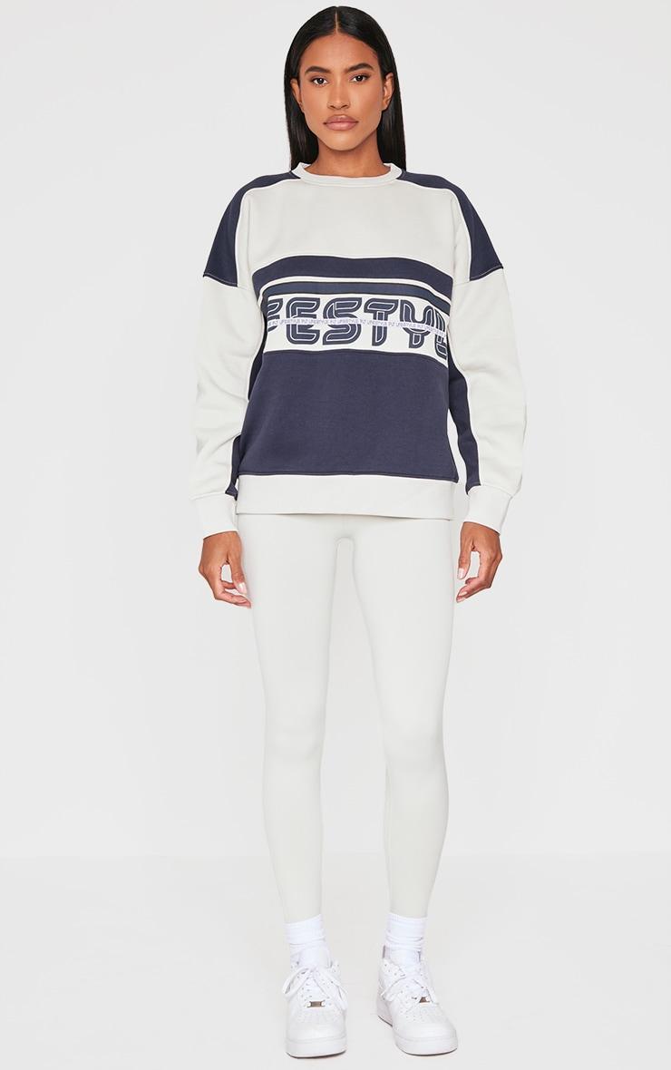 Navy Embroidered Contrast Oversized Varsity Sweatshirt Product Image