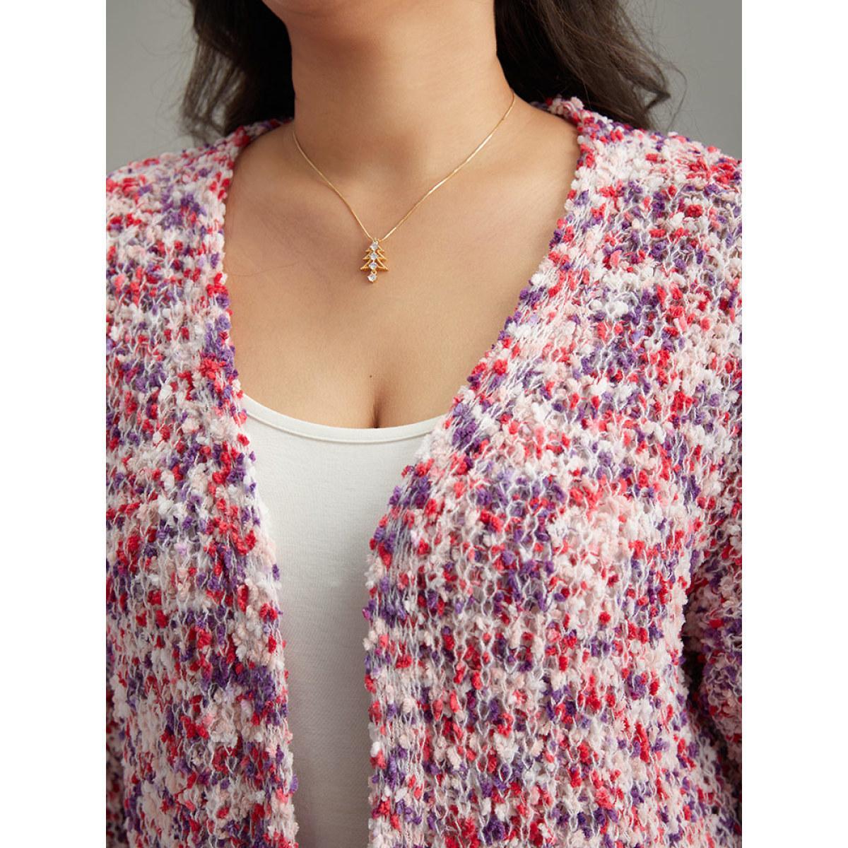 Plus Size Contrast Fuzzy Open Front Patched Pocket Cardigan Multicolor Women Casual Loose Long Sleeve Everyday Cardigans BloomChic 12/L Product Image