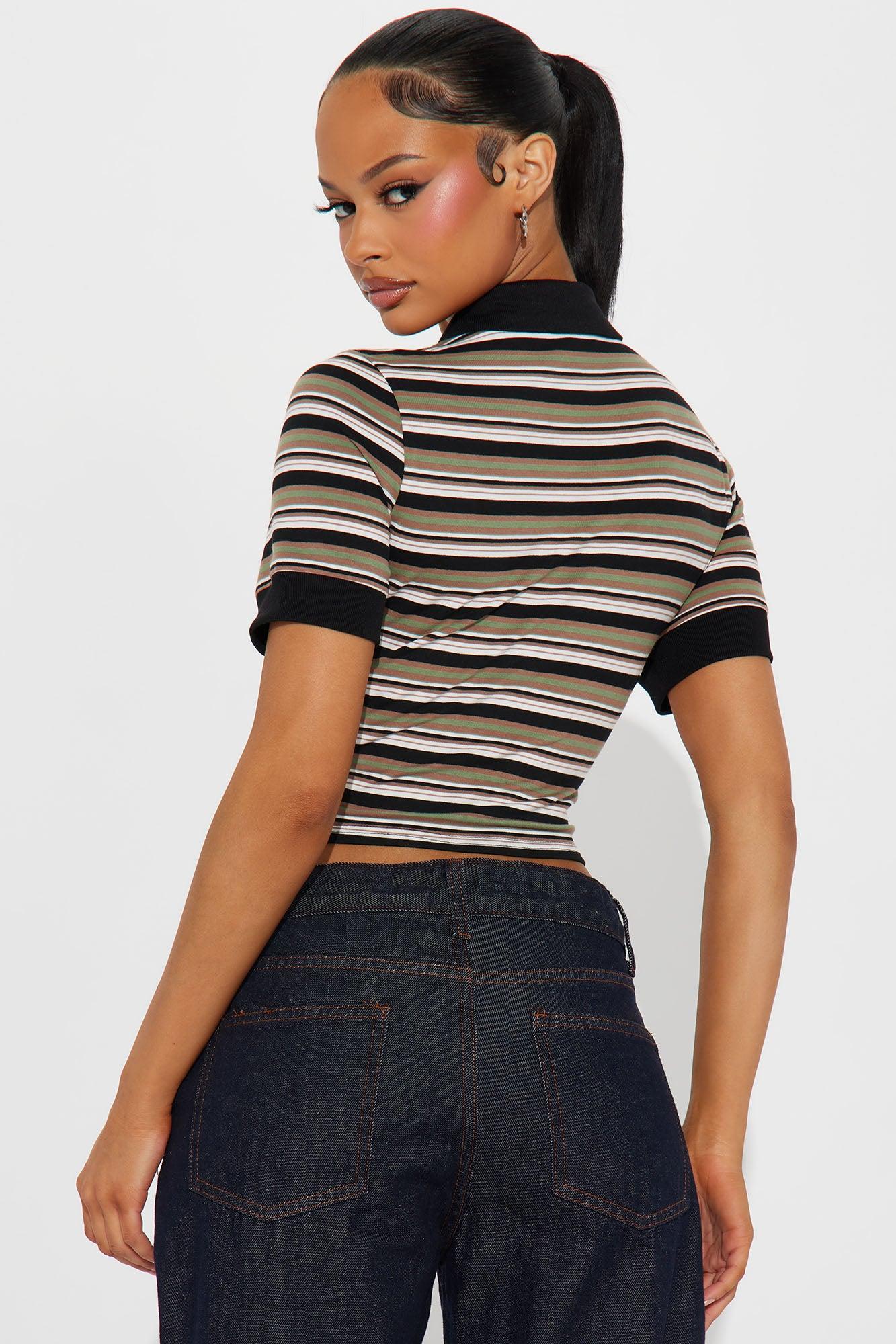 Gianna Striped Polo  - Olive/combo Product Image