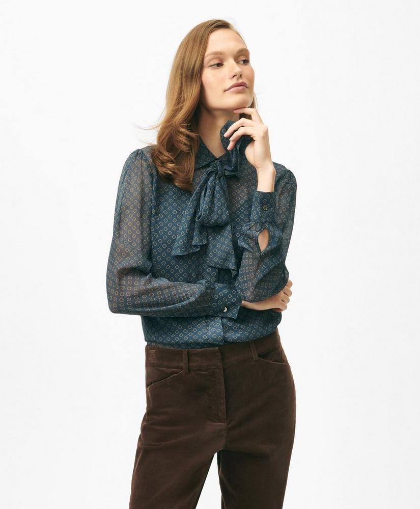 Removable Tie-Neck Blouse in Foulard Chiffon with Removable Camisole Product Image