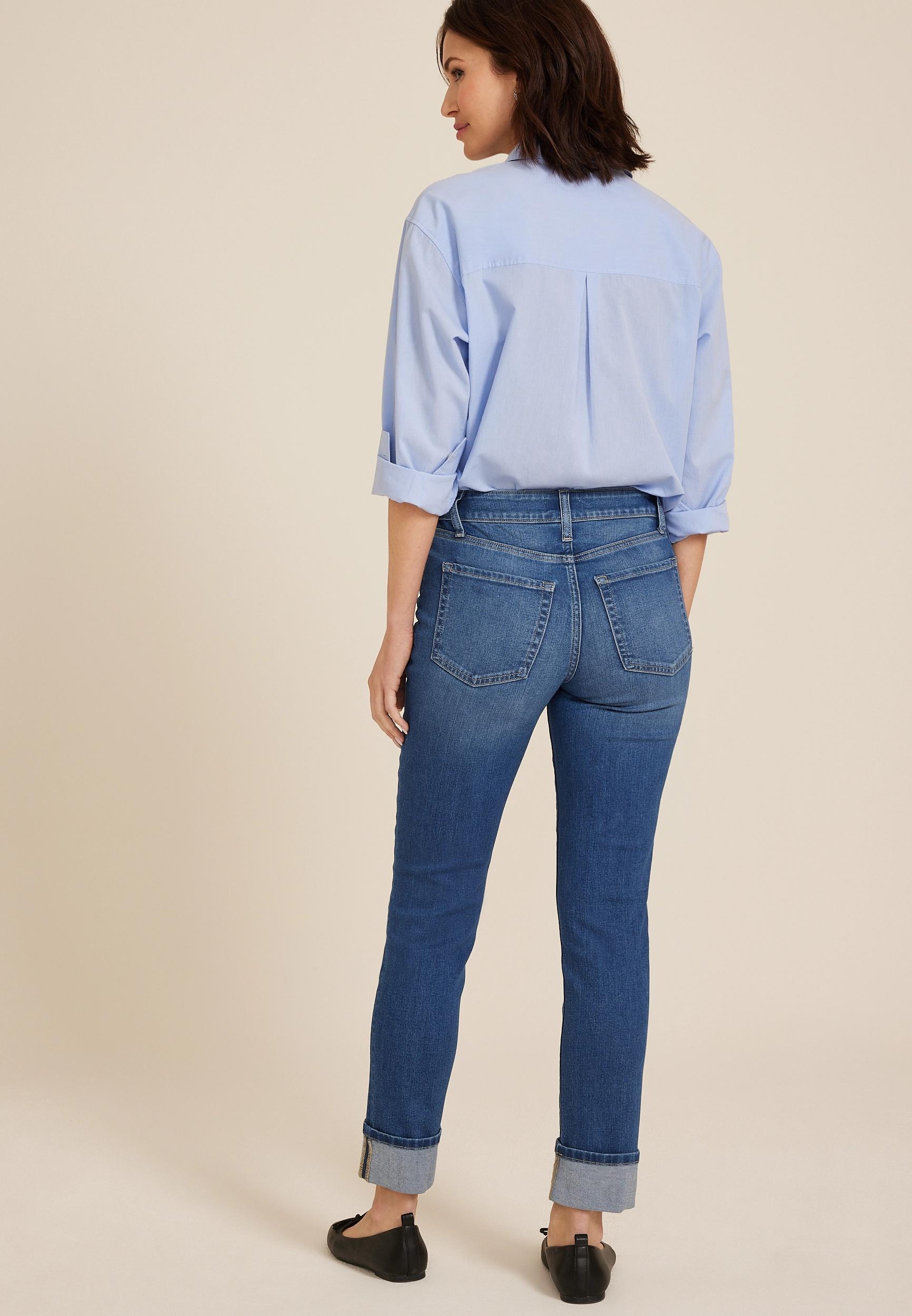 Maurices Womens Jeans Dark High Rise Cuff Hem Slim Straight Ankle Jean Denim Product Image