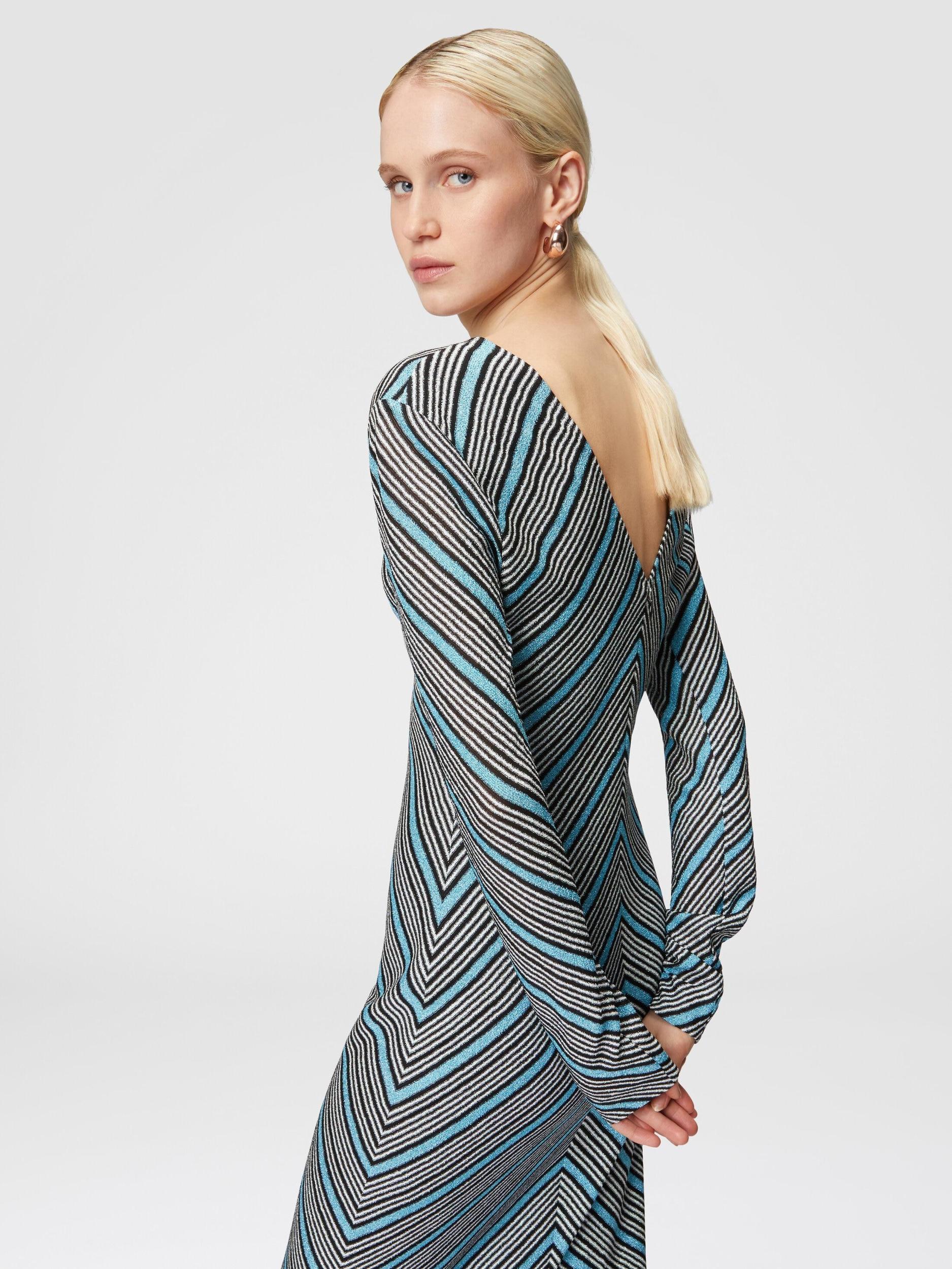 Long striped dress with plunging V-neckline Product Image