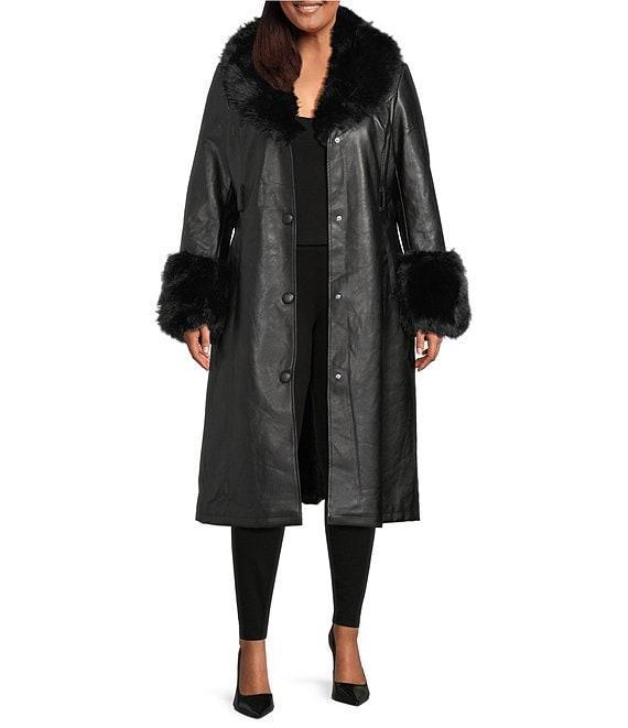Azalea Wang Plus Size Kaya Faux Fur Oversize Shawl Collar Belted Trench Coat Product Image