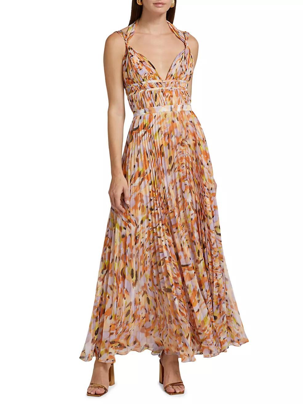 Neve Pleated Chiffon V-Neck Maxi Dress Product Image