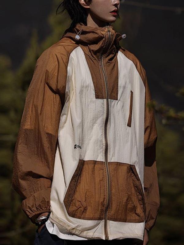 Men's Gorpcore Contrast Color Splice Hooded Jacket Product Image