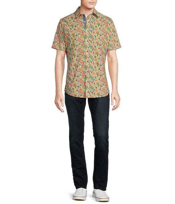Cremieux Premium Denim Floral Paisley Print Stretch Short-Sleeve Woven Shirt Product Image