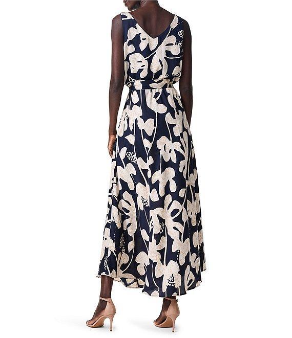 NIC + ZOE Water Lilies Print Woven Bianca V-Neck Sleeveless Belted Maxi Dress Product Image