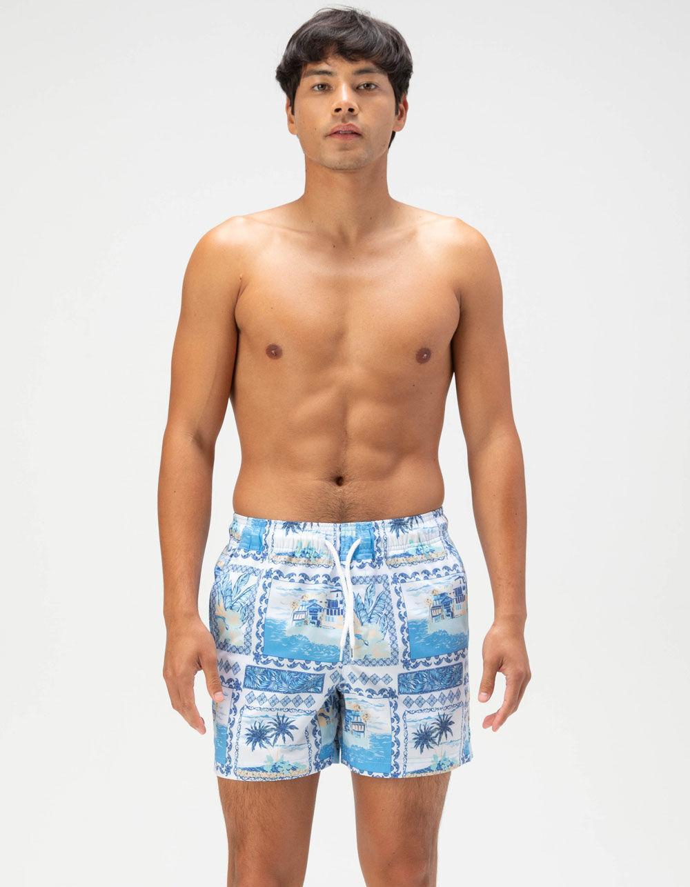 RSQ Mens Vacation Scene Swim Shorts - BLUE/WHT Product Image