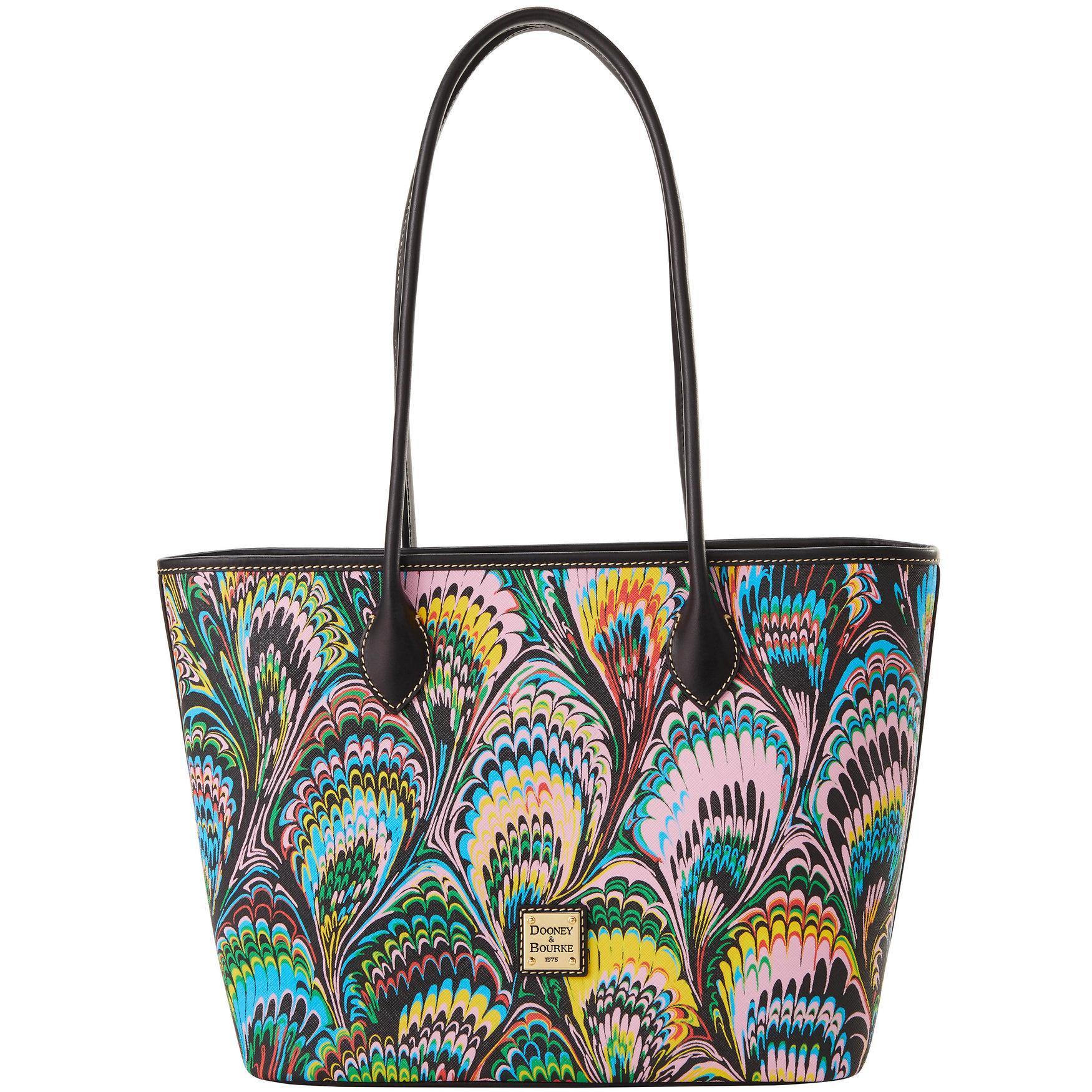 Dooney & Bourke Womens Plumes Coated Cotton Tote Shopping Bag in Black Product Image