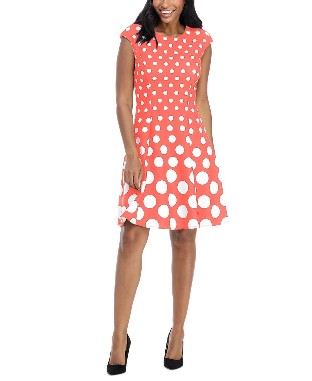 Women's London Times Print Fit & Flare Dress, Size: 12, Pink White Product Image