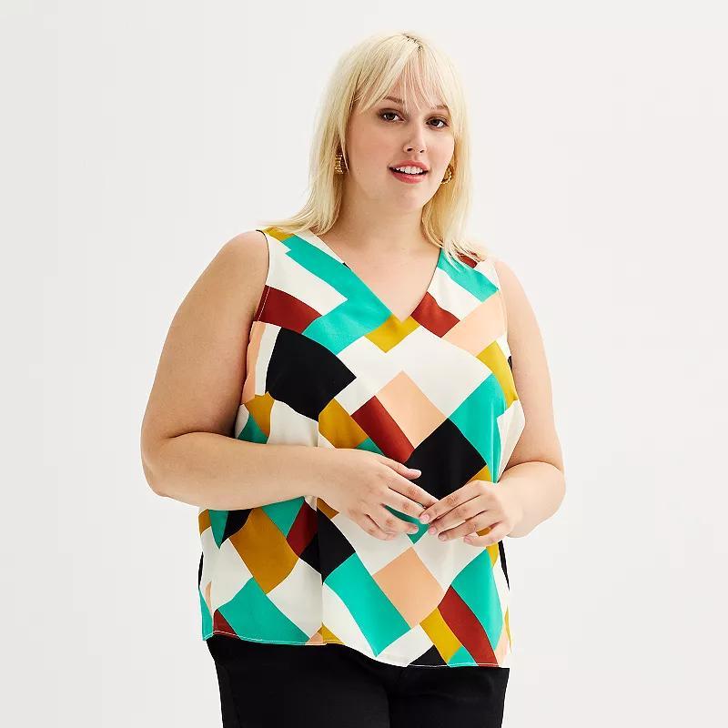 Plus Size Nine West Essential V-Neck Tank Top, Women's, Size: 5XL, Black Outline Abstract Product Image