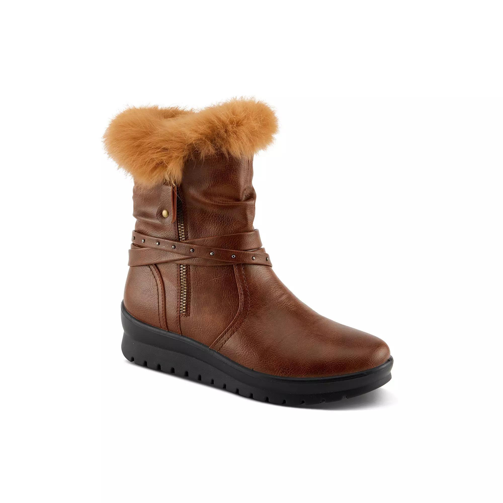 Flexus by Spring Step Yamina Women's Faux Fur Topped Slouched Boots, Size: 41, Brown Product Image