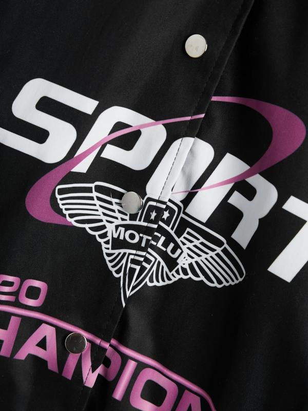 Retro Print Contrast Color Moto Jacket Product Image