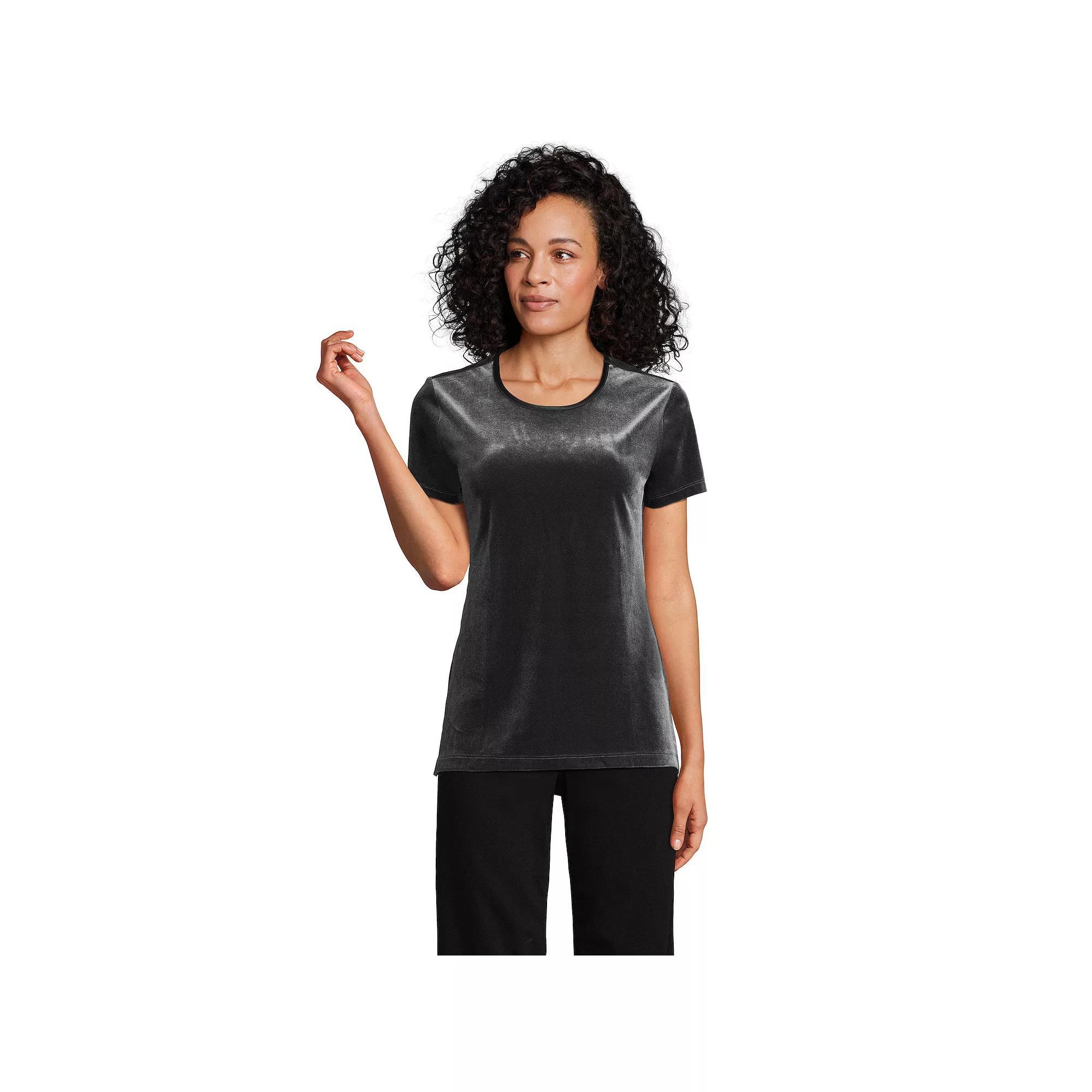 Women's Lands' End Velvet Crewneck Top, Size: Medium, Deep Balsam Product Image