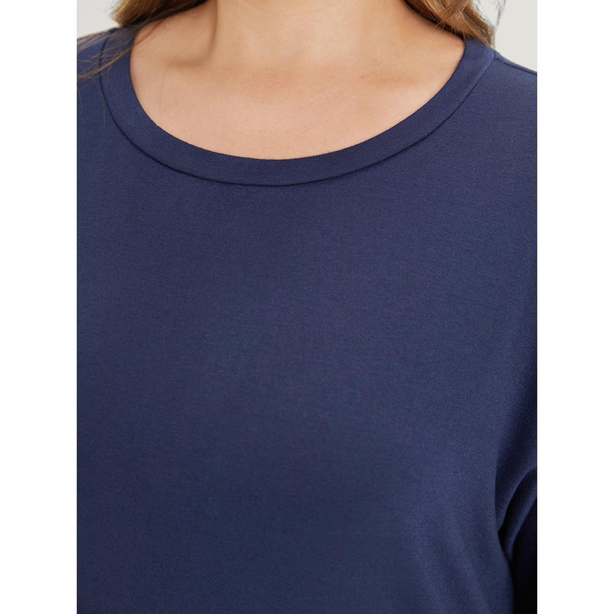 Plus Size Supersoft Essentials Plain Crew Neck Dolman Sleeve Sweatshirt Women Indigo Casual Elastic cuffs Round Neck Everyday Sweatshirts BloomChic 12/L Product Image