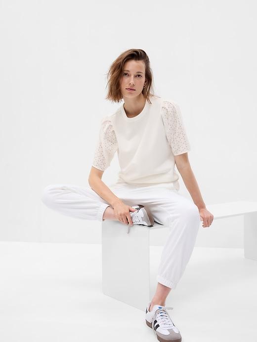 VintageSoft Eyelet Puff-Sleeve Sweatshirt Product Image