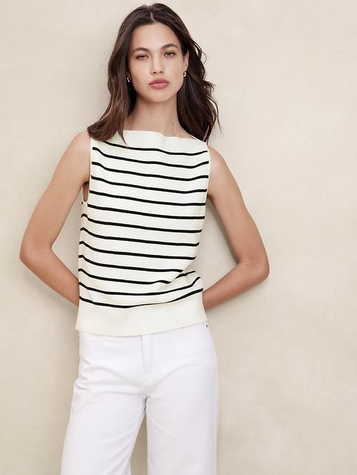 Striped Boat-Neck Sweater Tank Product Image
