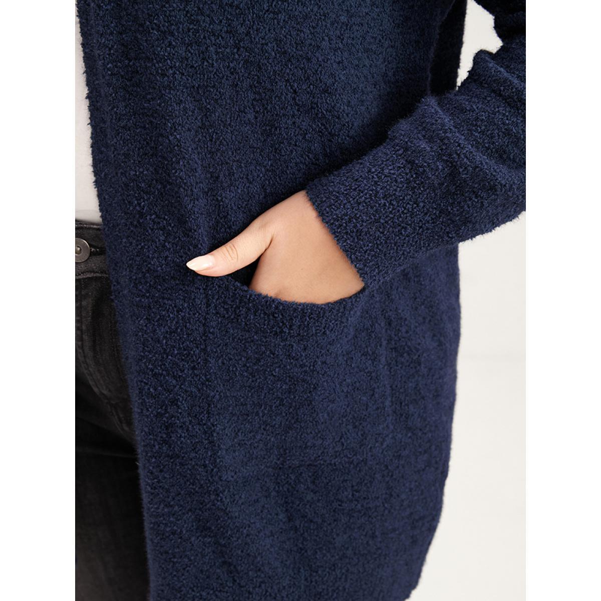 Plus Size Solid Super Soft Plush Knit Open Front Cardigan DarkBlue Women Casual Loose Long Sleeve Work Cardigans BloomChic 14-16/1X Product Image