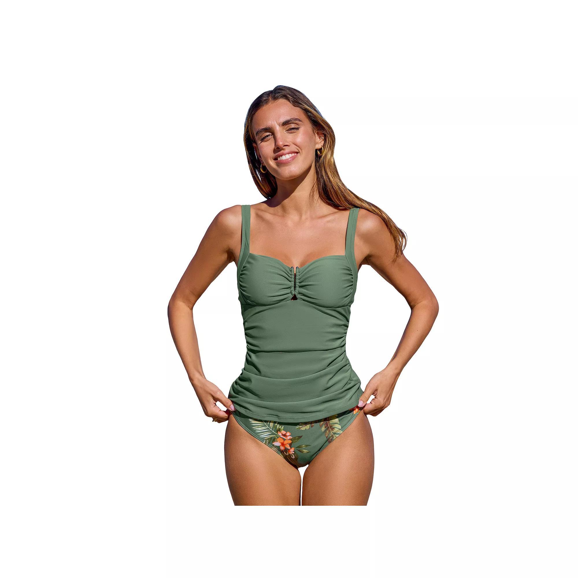 Women's Cupshe 2-pc. Sweetheart Neck Ruched Tankini Swim Top & Swim Bottoms Set, Size: Large, Green Product Image
