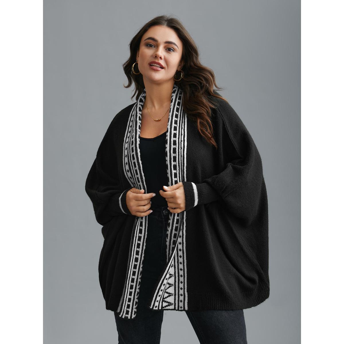 Plus Size Dolman Sleeves Kimono Collar Cardigan Black Women Casual Loose Long Sleeve Everyday Cardigans BloomChic 28/5X Product Image