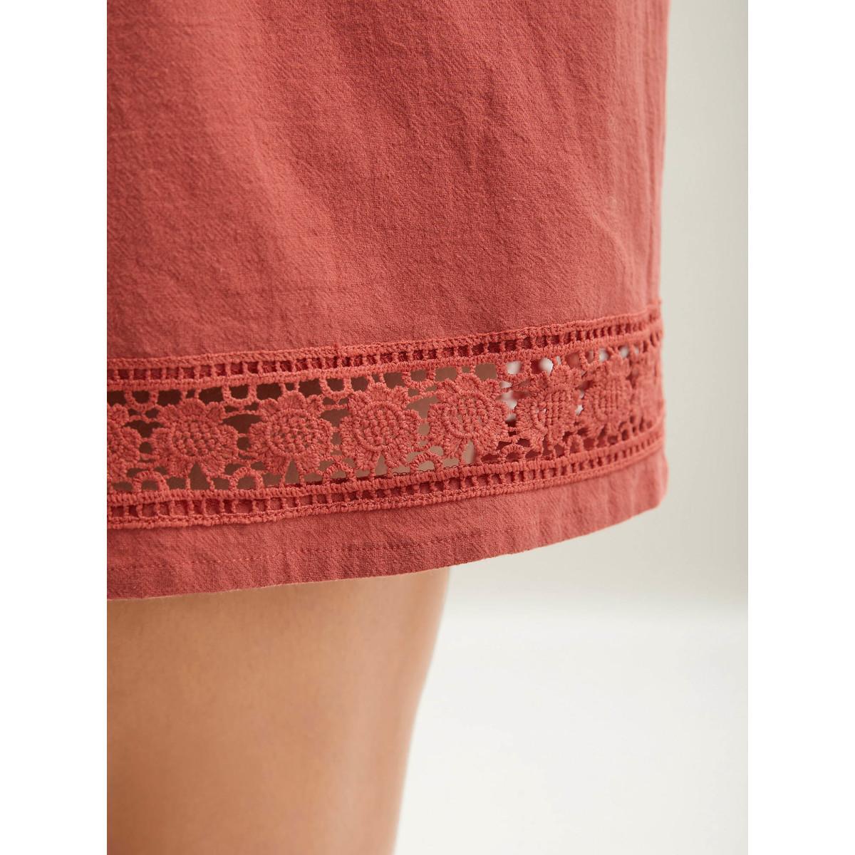 Plus Size Lace Trim Waist-Tie Shorts Women Russet Elegant Cut-Out Straight Leg Everyday-Elegant Shorts BloomChic 14-16/1X Product Image