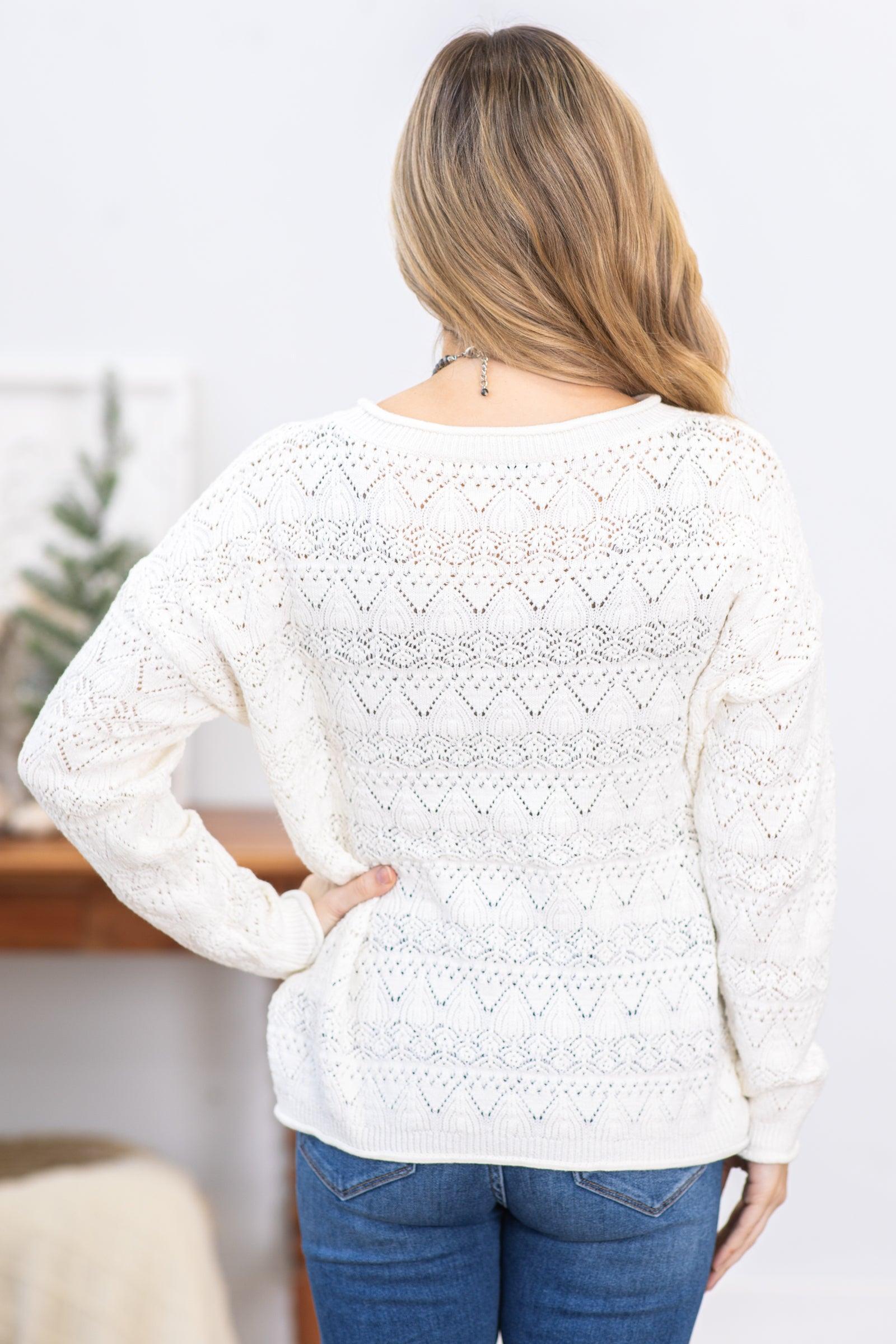 Ivory Crochet Detail Knit Sweater Product Image