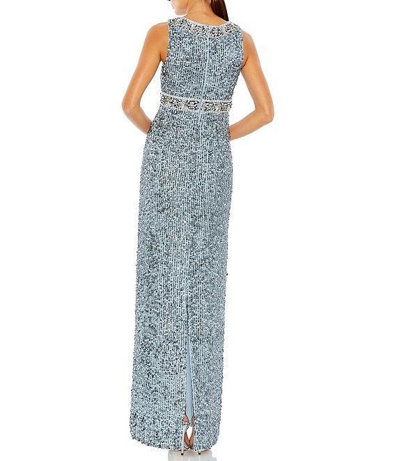 Mac Duggal Sleeveless Crew Neck Beaded Column Gown Product Image