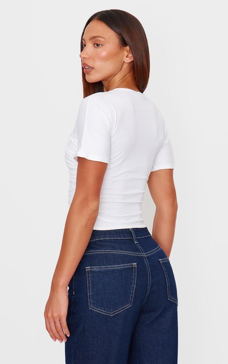 White Cotton Cinched Waist T Shirt Product Image