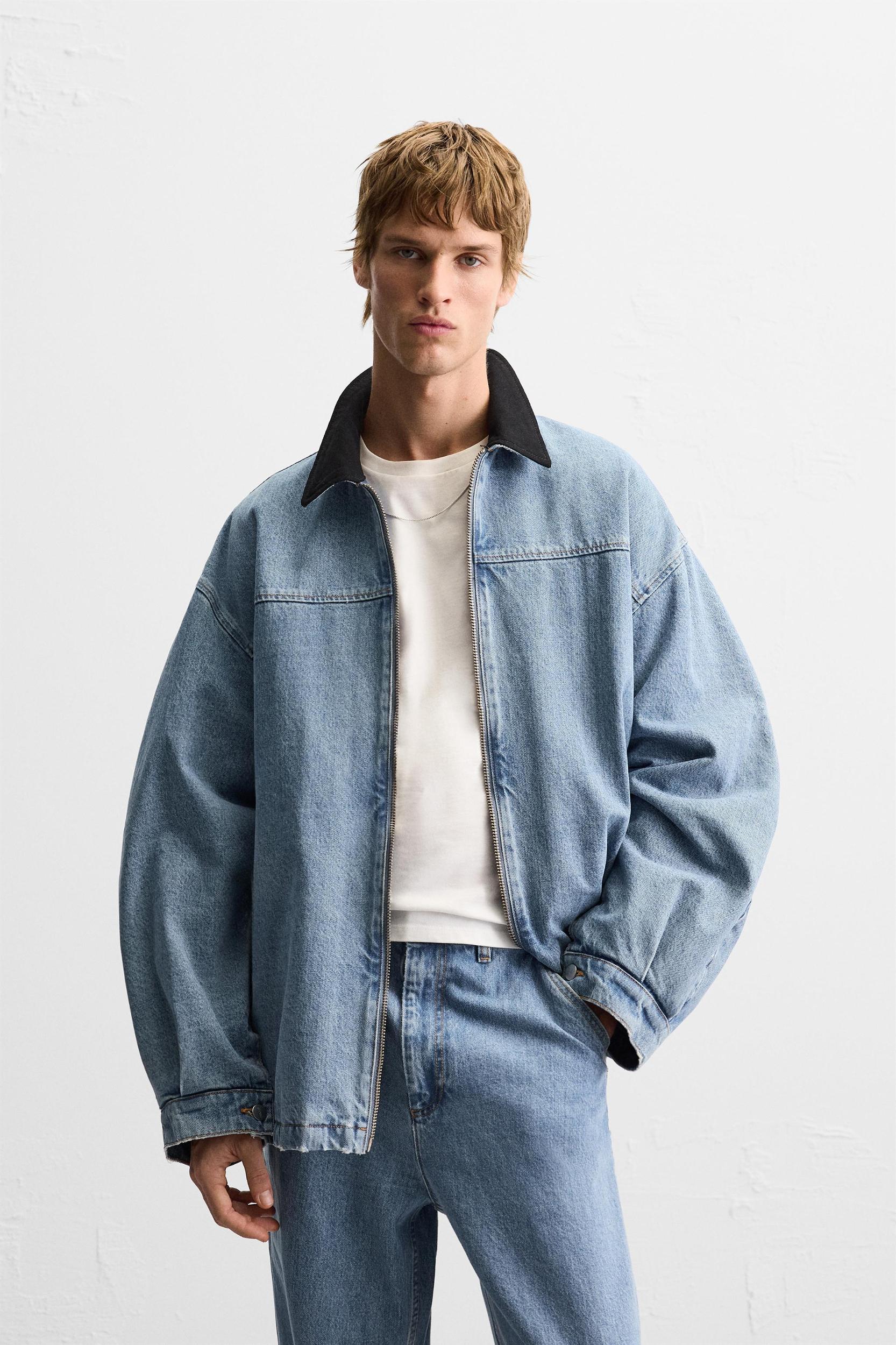 CONTRAST COLLAR DENIM JACKET Product Image