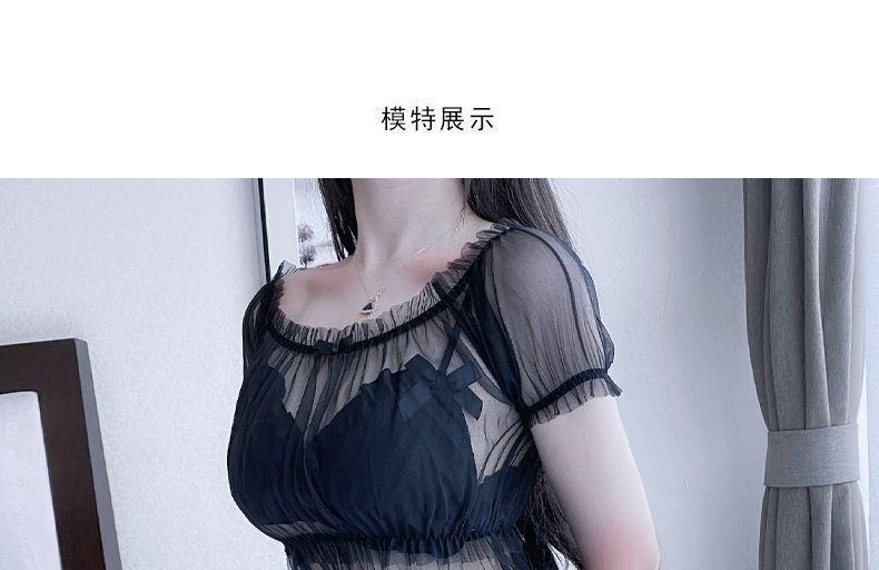 Lingerie Set: Wireless Bra + Thongs + Short-Sleeve Mesh Top Product Image
