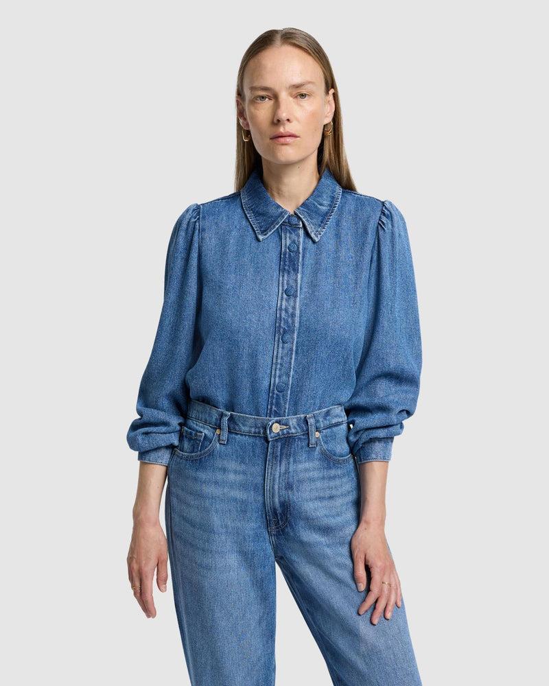 Denim Lustre Puff Sleeve Shirt Product Image