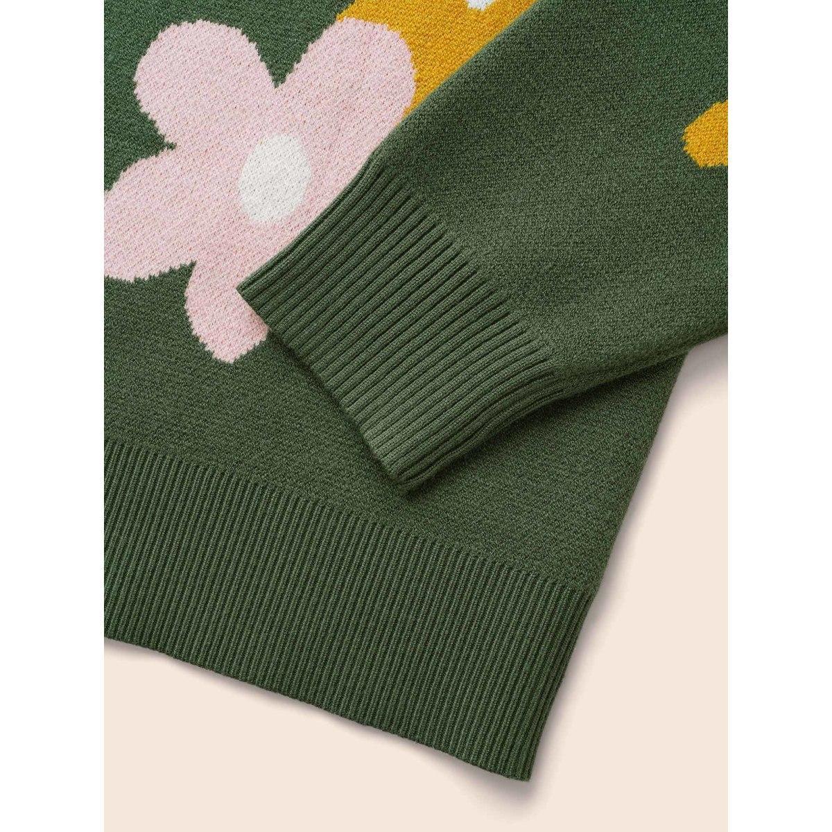 Plus Size Supersoft Essentials Floral Crew Neck Pullover Greenbean Women Casual Long Sleeve Round Neck Everyday Pullovers BloomChic 30/6X Product Image