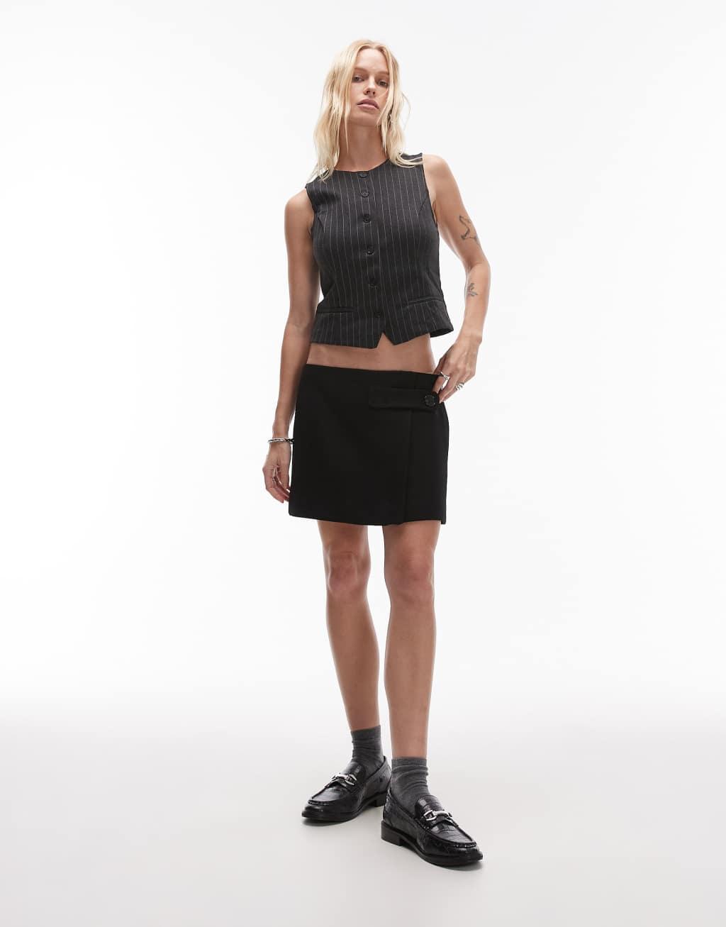 Mango button tab mini skirt in black Product Image