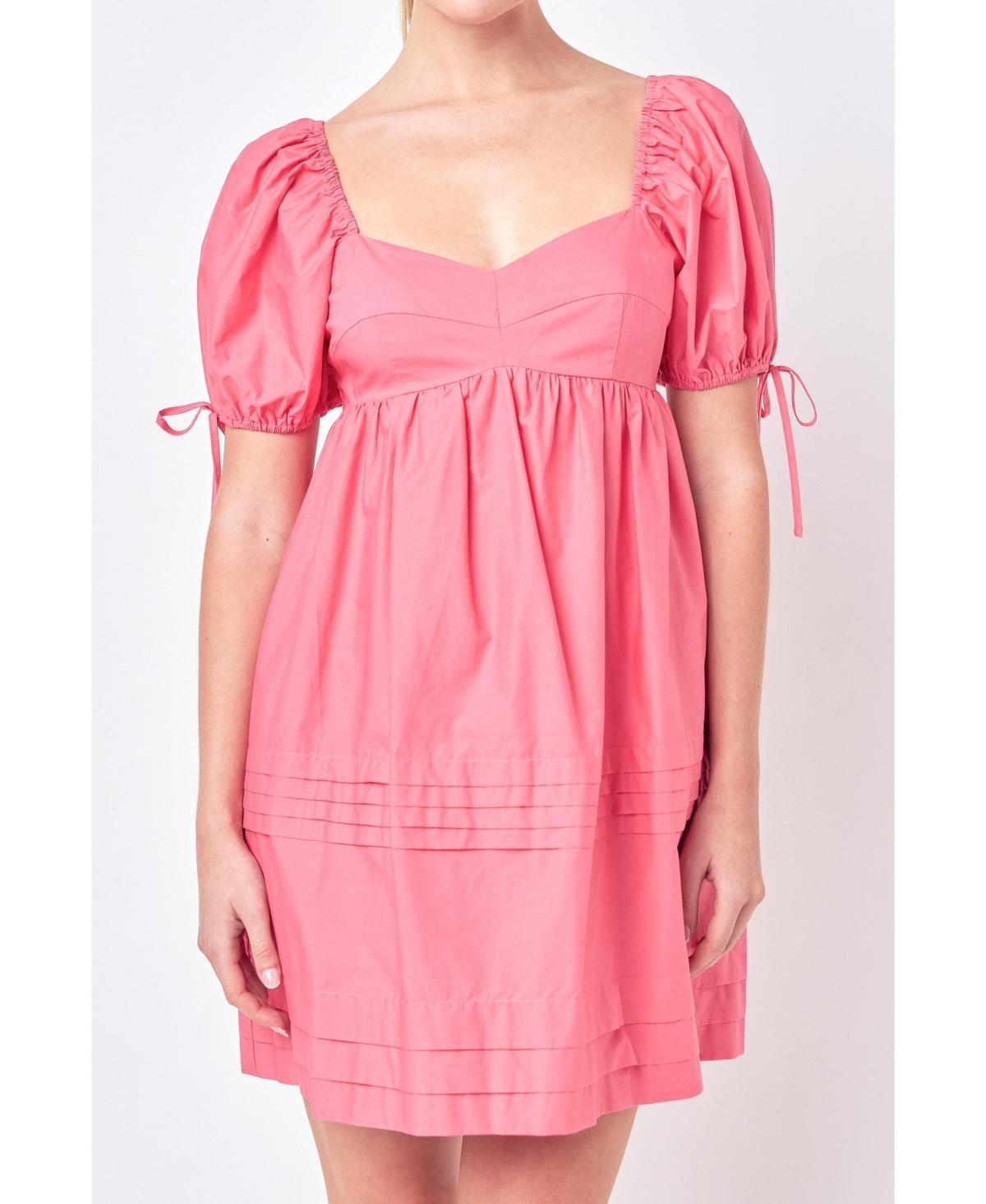 English Factory Pleated Detail Puff Sleeve Mini Dress Women's Dress Product Image