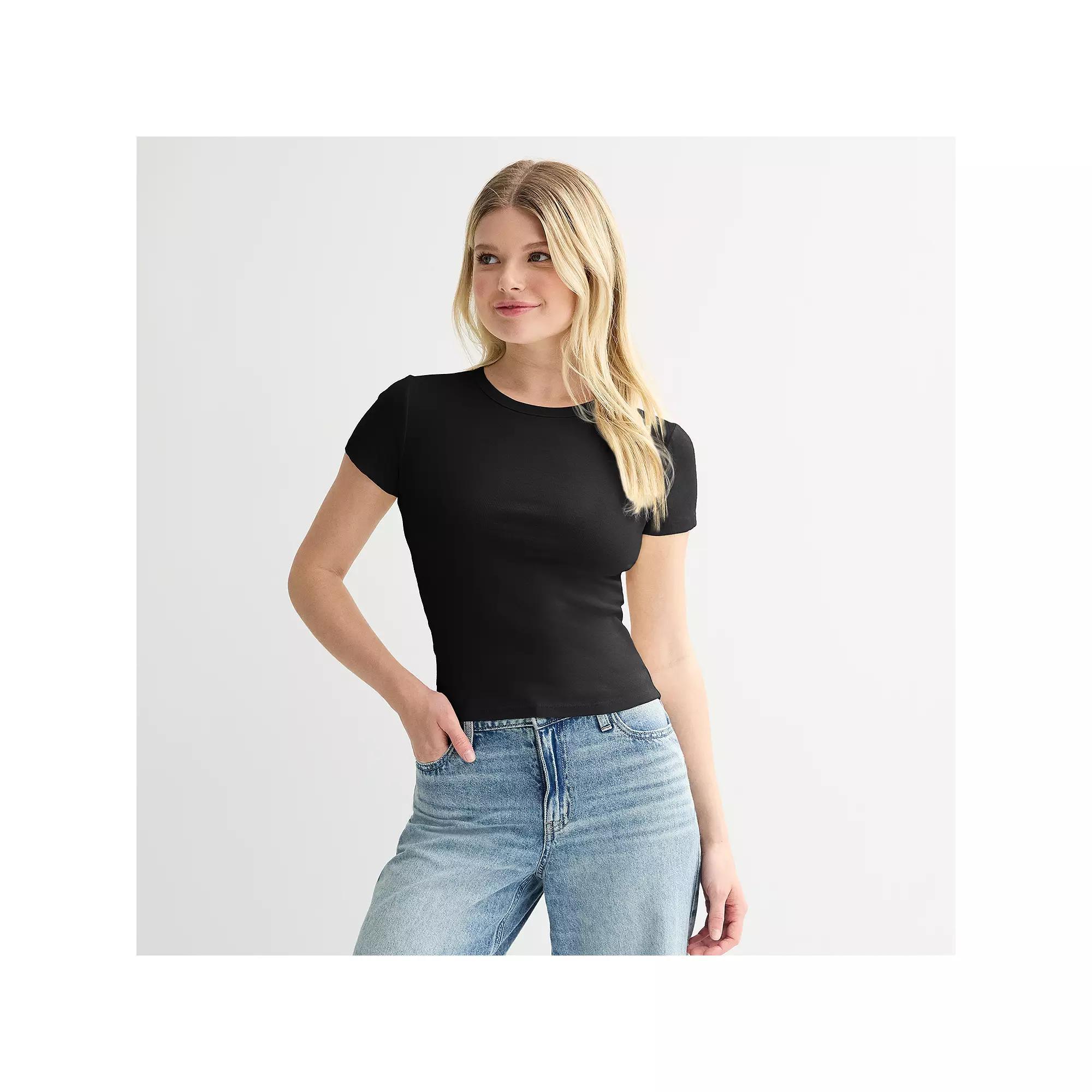 Juniors' SO® Slim Fit Baby Tee, Women's, Size: Large, Black Luxe Product Image