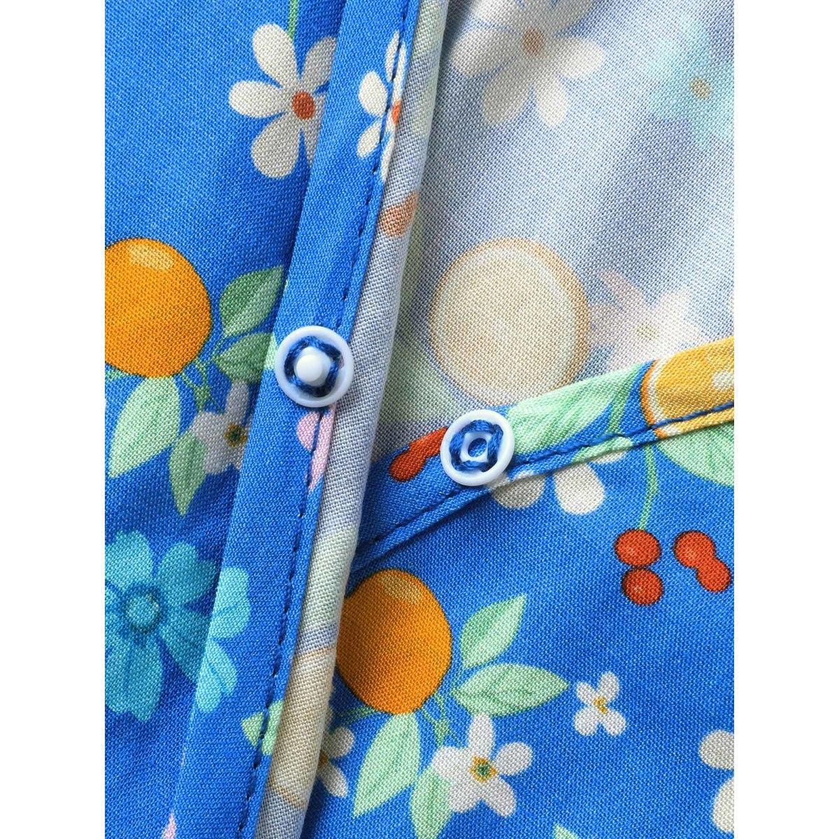 Plus Size Fruity Floral Stretchy Waist Midi Dress Skyblue Women Overlap Collar Cap Sleeve Curvy BloomChic 14-16/1X Product Image